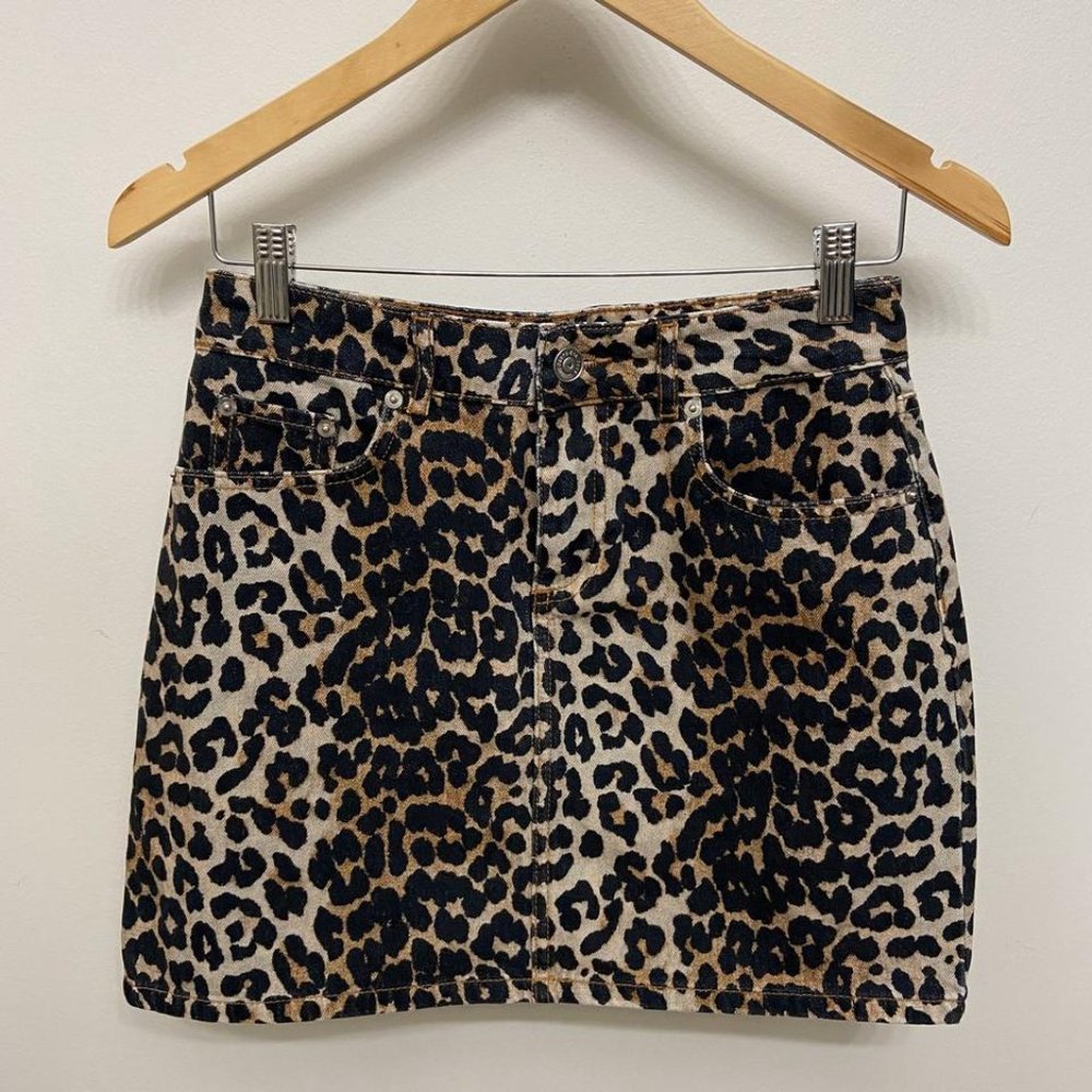 Ganni Leopard-Print Denim Mini Skirt Size 34/US2